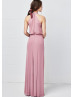 Halter Neck Dusky Pink Chiffon Bridesmaid Dress